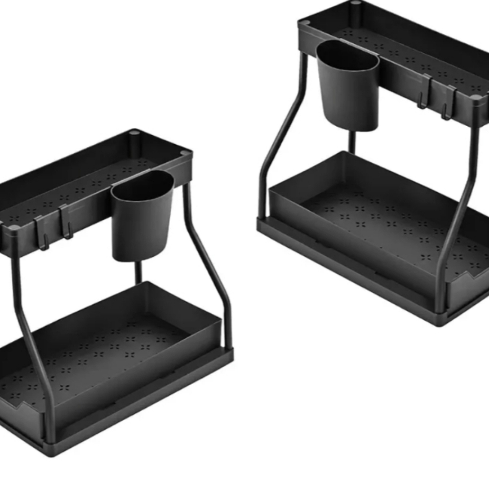 2 Under Sink Organizers, 2 Tier, Black, for Kitchen, Bathroom